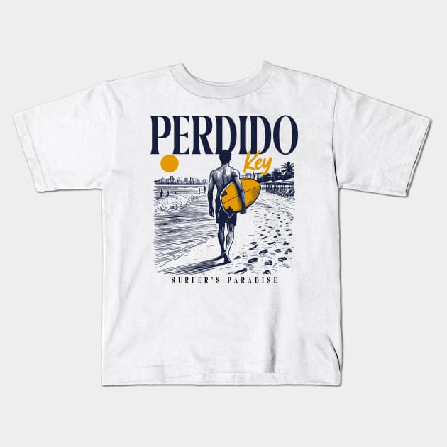 Vintage Surfing Perdido Key, Florida // Retro Surfer Sketch // Surfer's Paradise Kids T-Shirt by Now Boarding